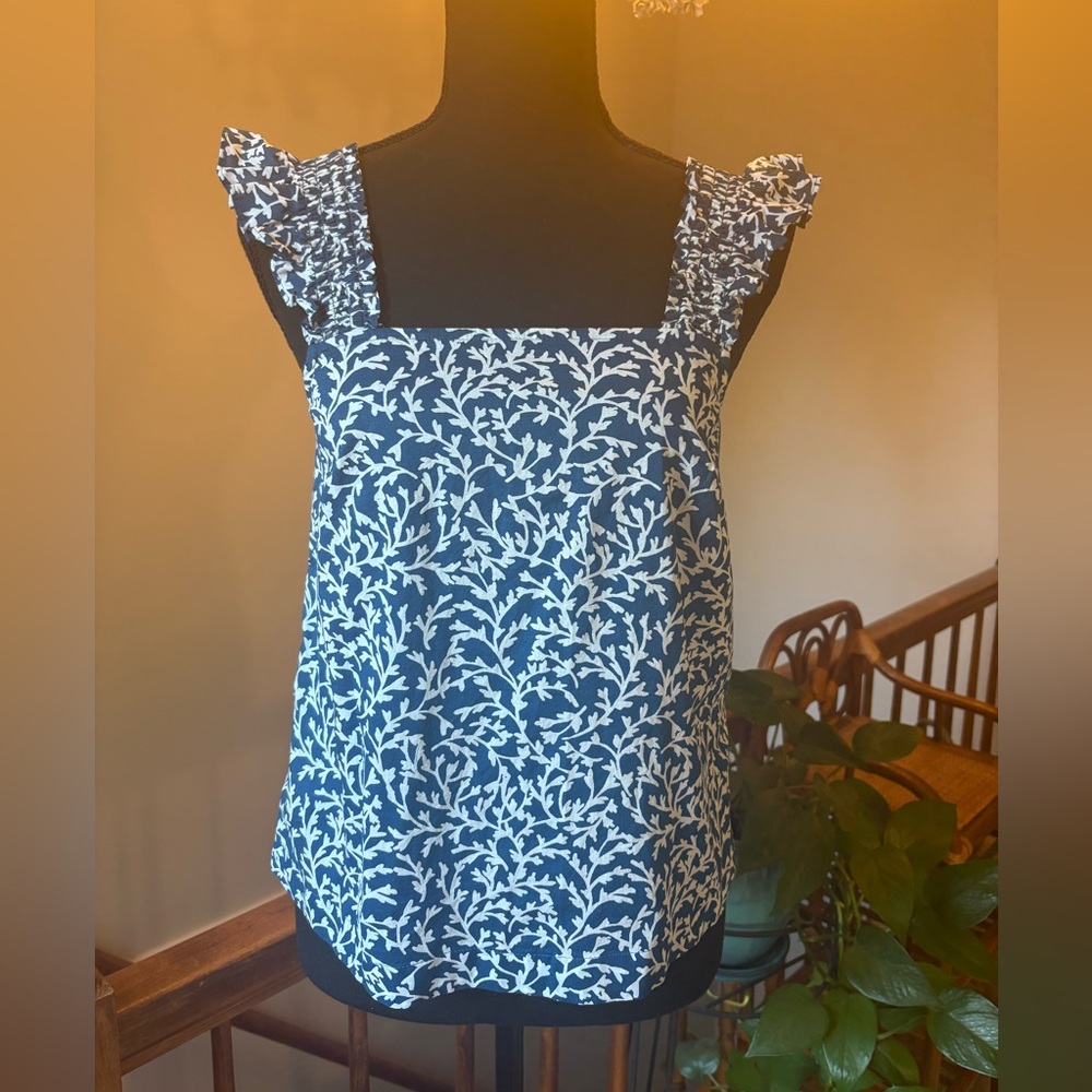 J. Crew Navy and White Leaf Print Tank Blouse